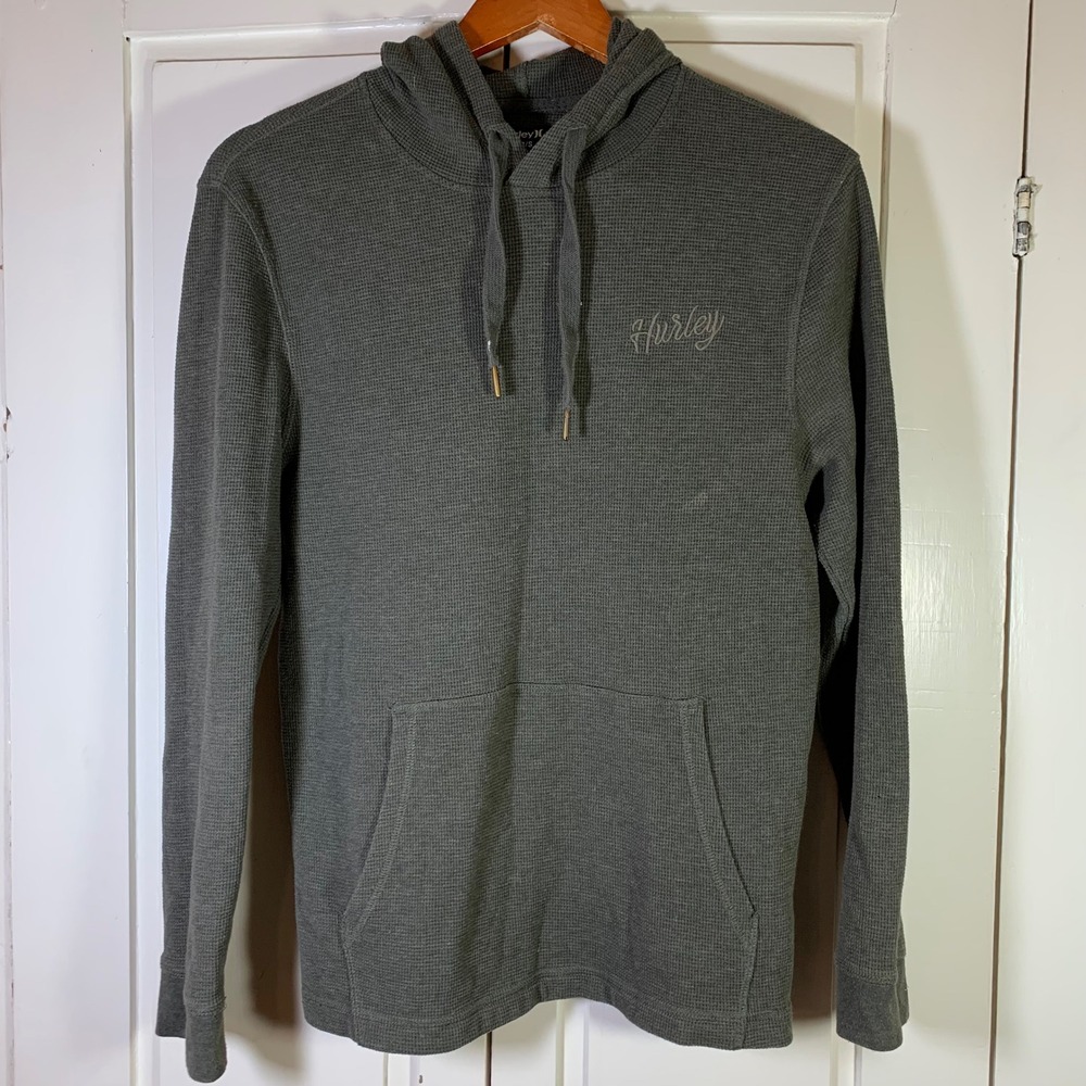 Hurley Thermal Hoodie‎ Gray Waffle Knit Pullover Logo Print Men's S